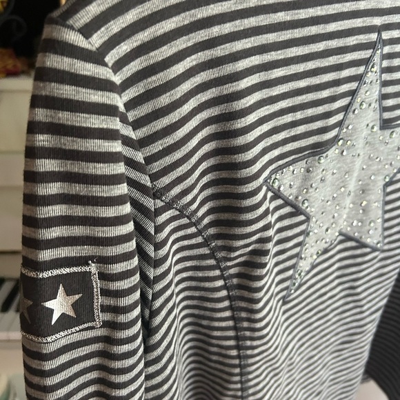 Gray Striped Boho Blazer with Star Detail Size 10 - Picture 14 of 16